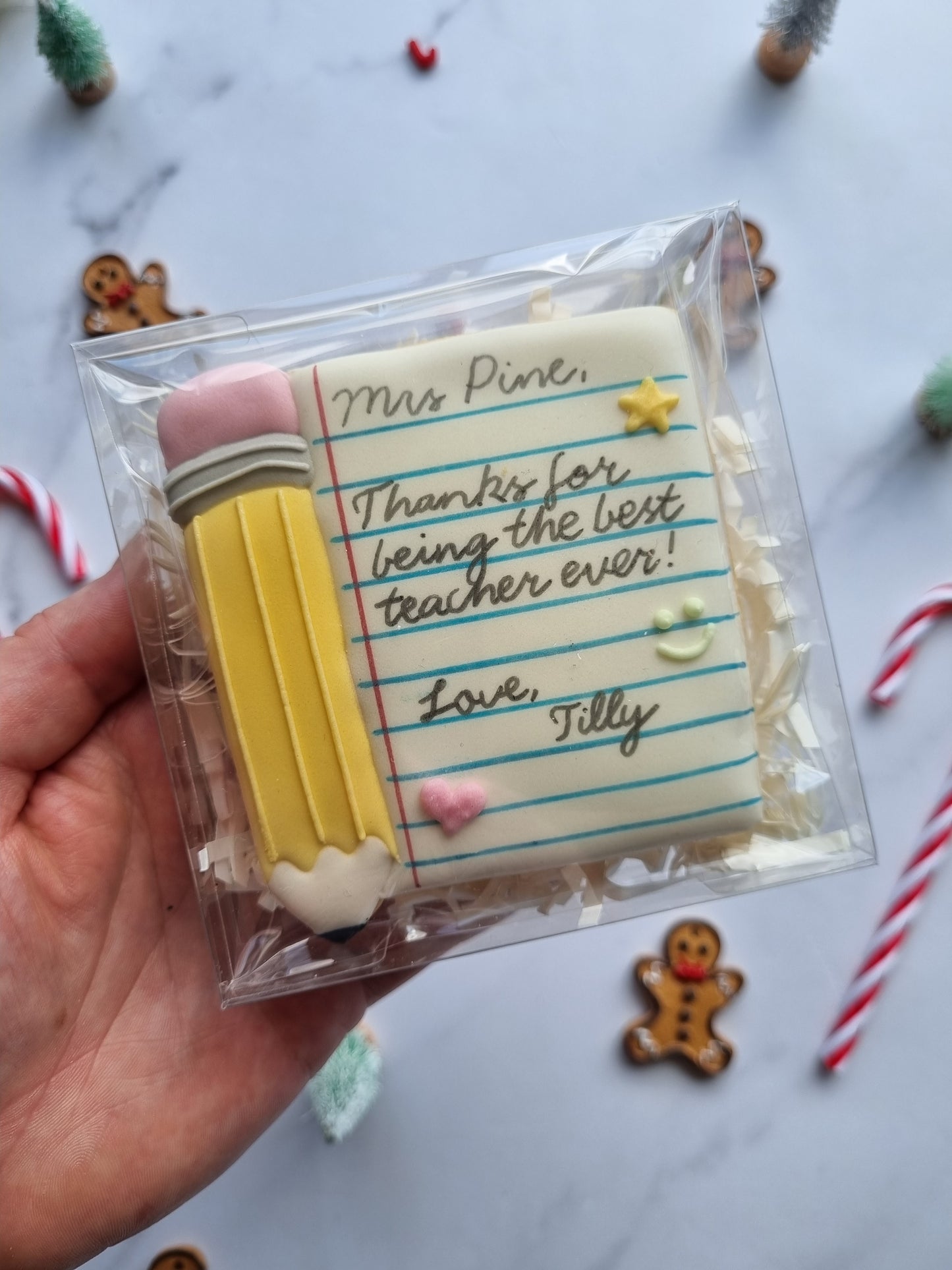 Personalised teacher pen & paper cookie